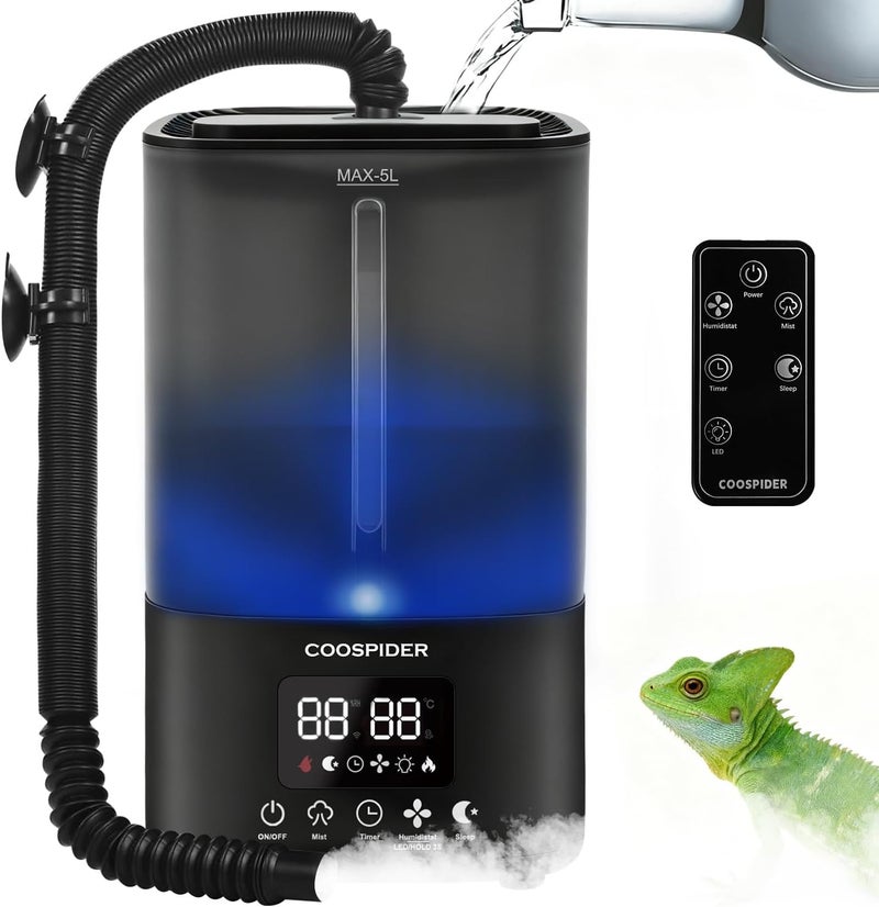 COOSPIDER 5L Reptile Fogger Humidifier, Automatic Humidifiers for Reptiles Tank, Terrarium Humidifiers with Timer and Humidity Control, Reptile Misting System for Reptiles Amphibians Herps Vivarium - Image 1